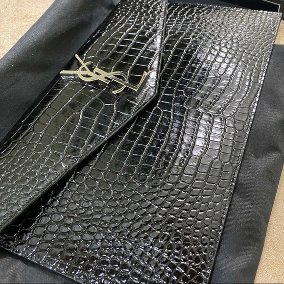 Saint Laurent Black Croc Uptown Pouch Clutch - Picture 3 of 3